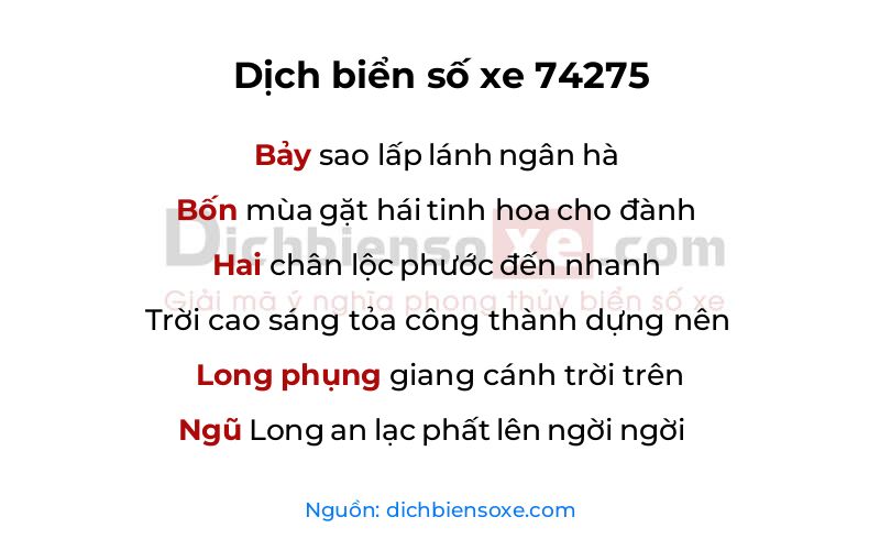 Dịch thơ biển số 74275