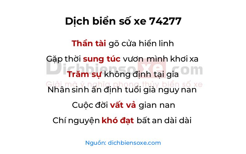 Dịch thơ biển số 74277