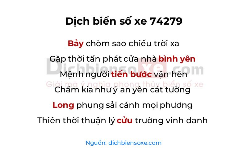 Dịch thơ biển số 74279