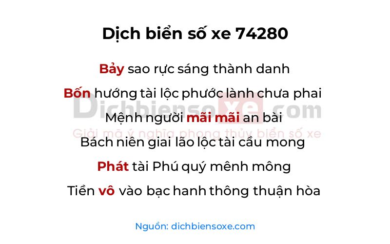 Dịch thơ biển số 74280