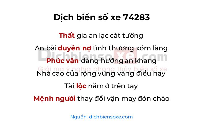 Dịch thơ biển số 74283