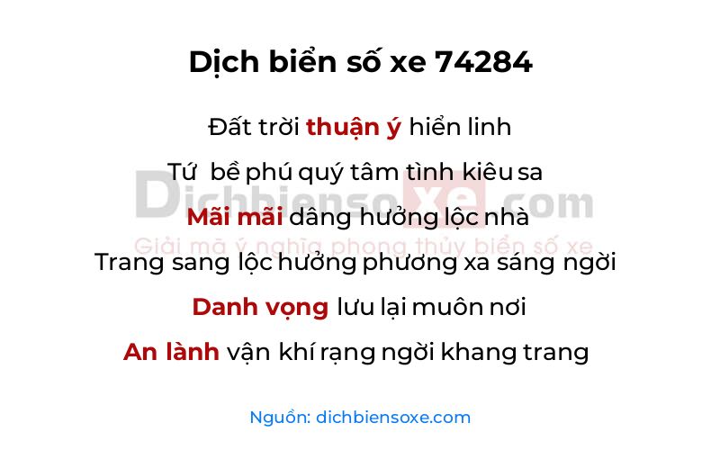 Dịch thơ biển số 74284