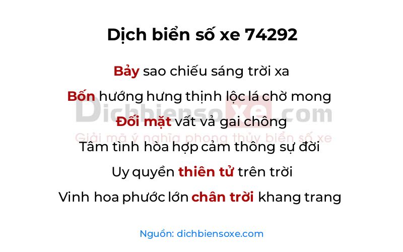 Dịch thơ biển số 74292