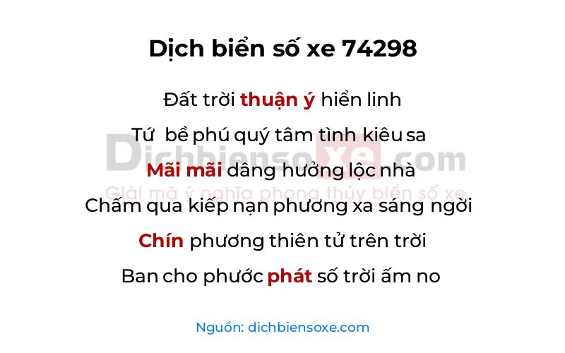 Dịch thơ biển số 74298