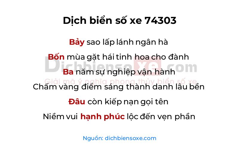 Dịch thơ biển số 74303