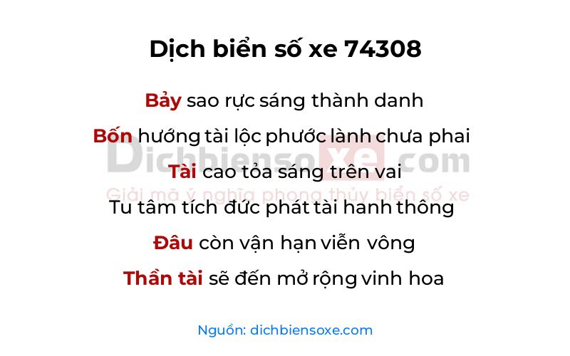 Dịch thơ biển số 74308