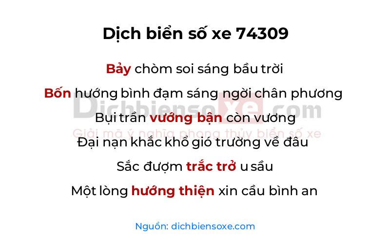 Dịch thơ biển số 74309