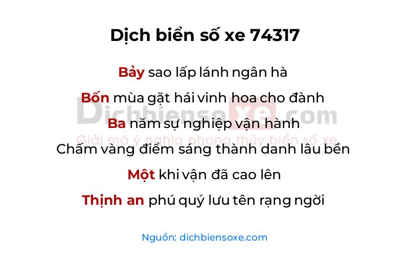 Dịch thơ biển số 74317