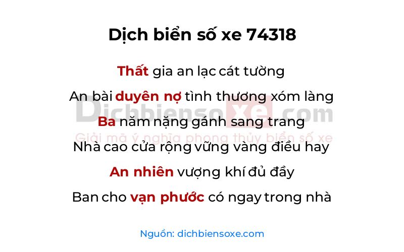 Dịch thơ biển số 74318