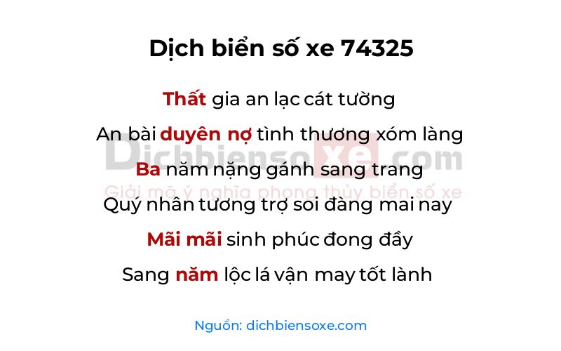 Dịch thơ biển số 74325
