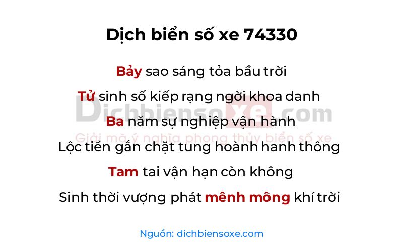 Dịch thơ biển số 74330