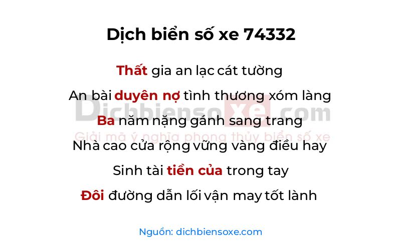 Dịch thơ biển số 74332