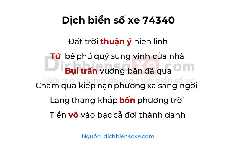 Dịch thơ biển số 74340