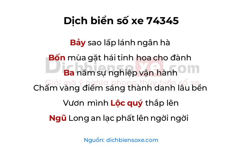 Dịch thơ biển số 74345