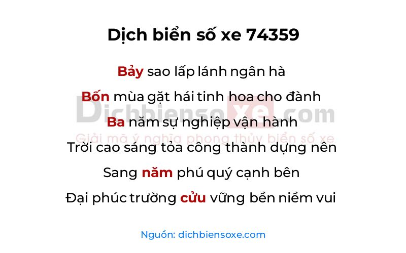 Dịch thơ biển số 74359