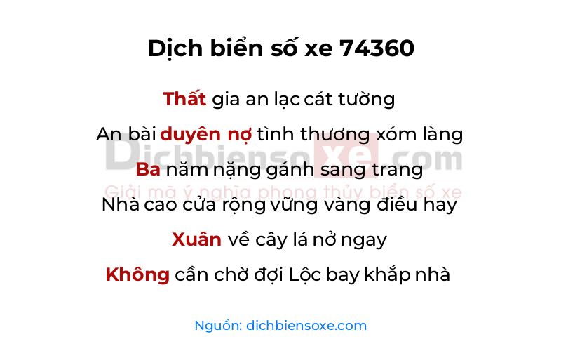 Dịch thơ biển số 74360