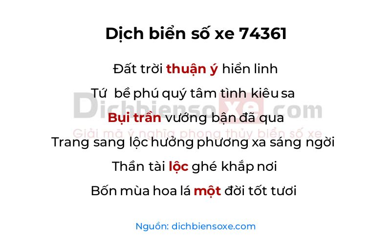 Dịch thơ biển số 74361