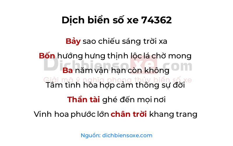 Dịch thơ biển số 74362