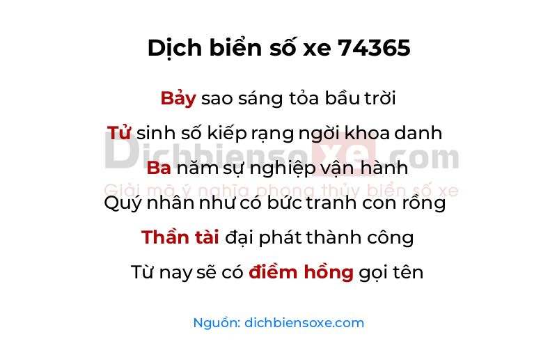 Dịch thơ biển số 74365