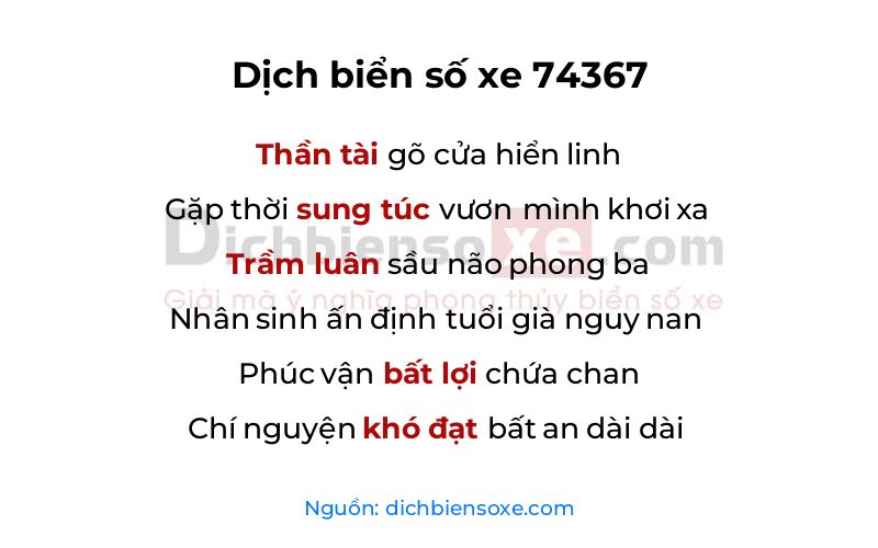 Dịch thơ biển số 74367