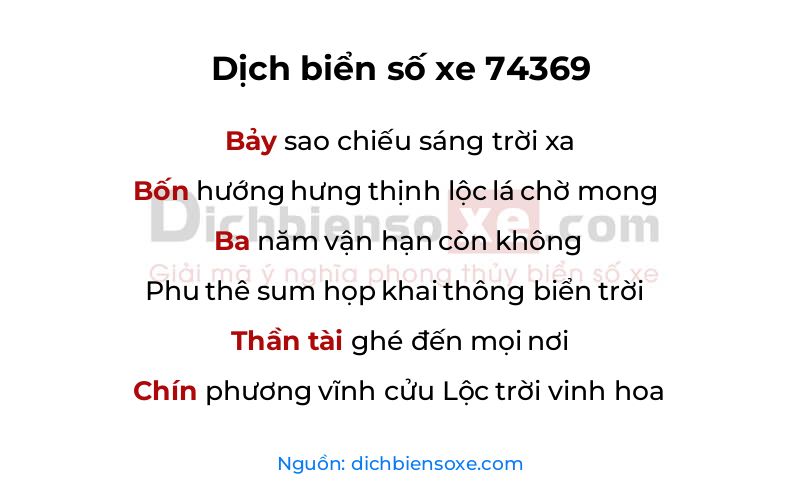 Dịch thơ biển số 74369
