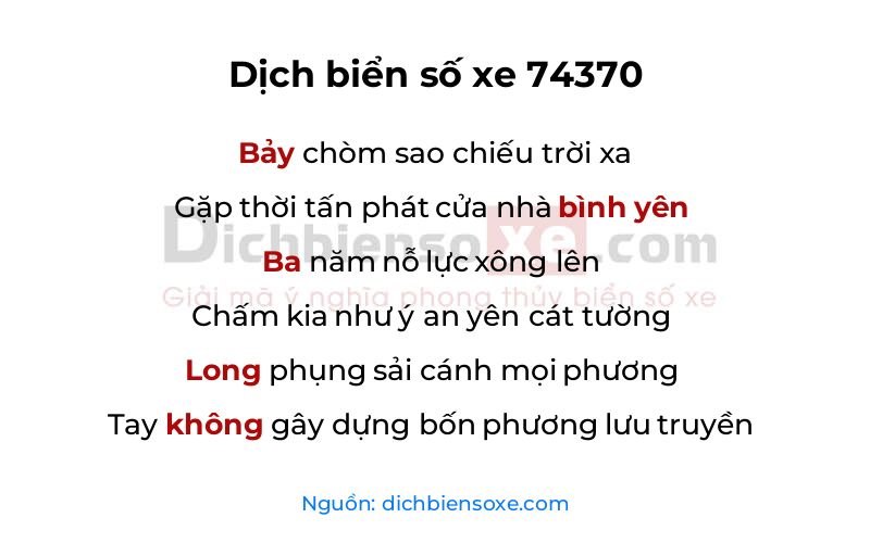 Dịch thơ biển số 74370