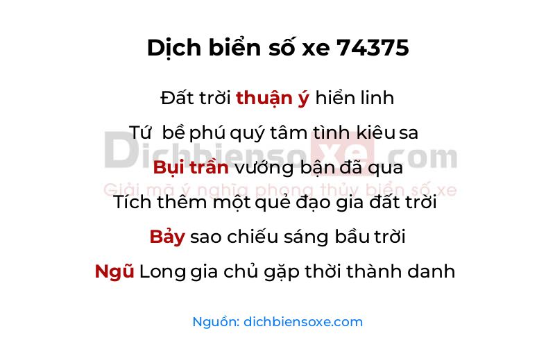 Dịch thơ biển số 74375