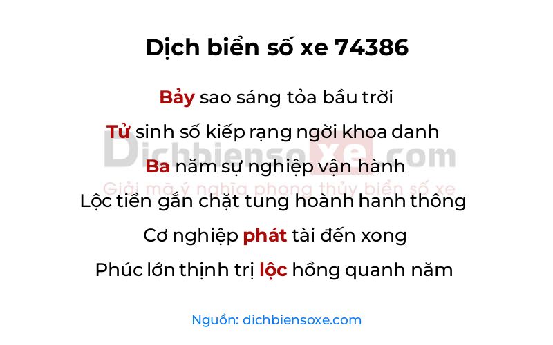 Dịch thơ biển số 74386