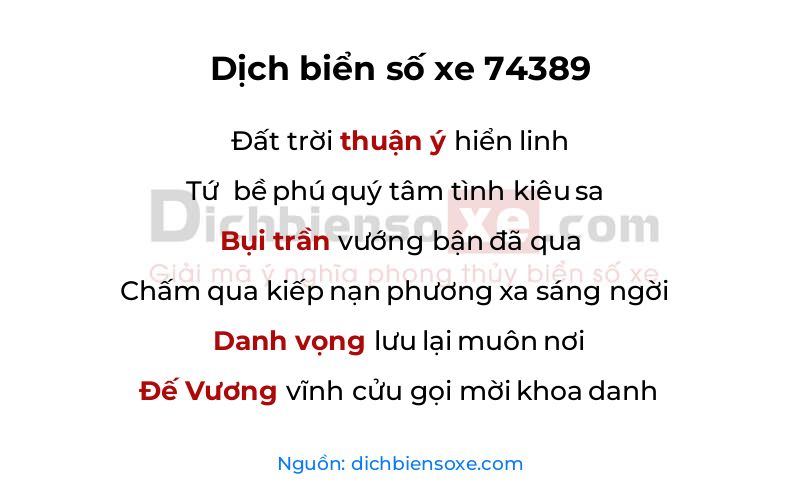 Dịch thơ biển số 74389