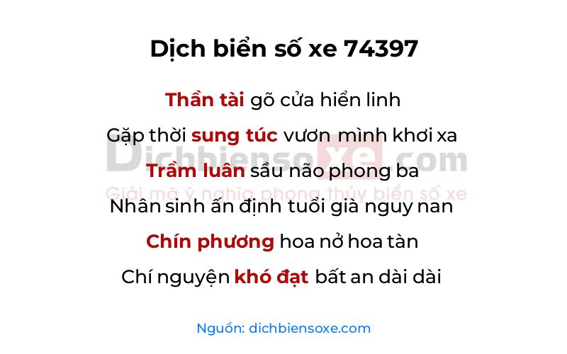 Dịch thơ biển số 74397