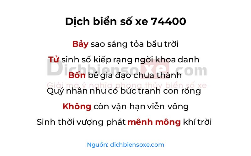 Dịch thơ biển số 74400