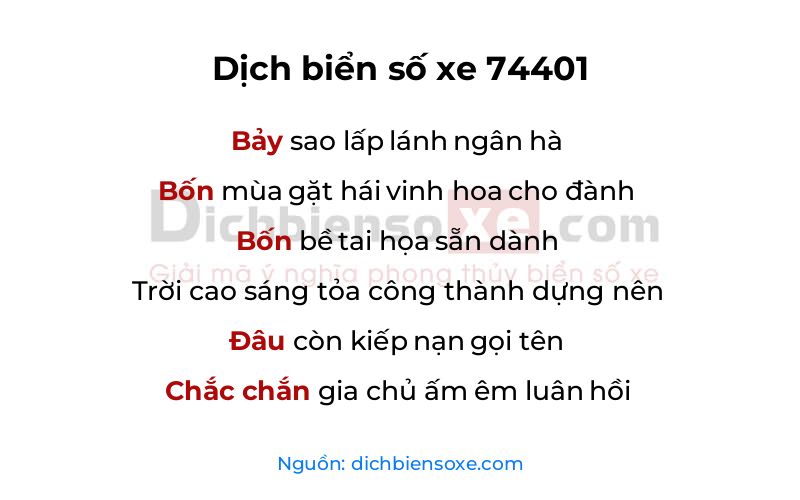 Dịch thơ biển số 74401
