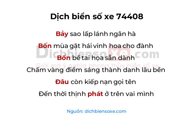 Dịch thơ biển số 74408