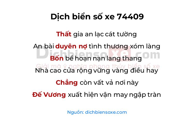 Dịch thơ biển số 74409