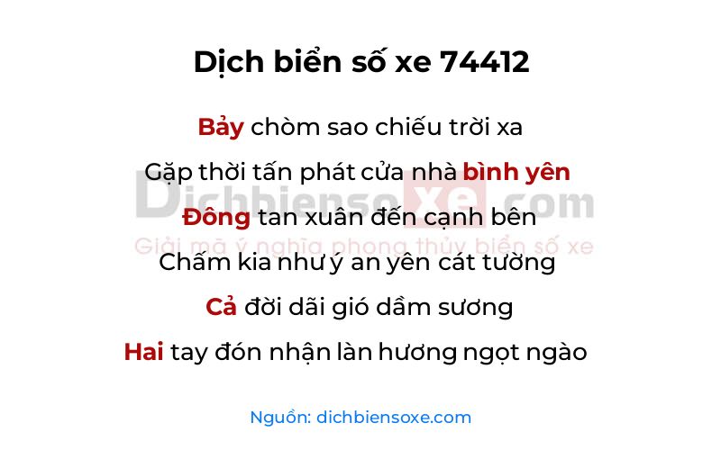 Dịch thơ biển số 74412