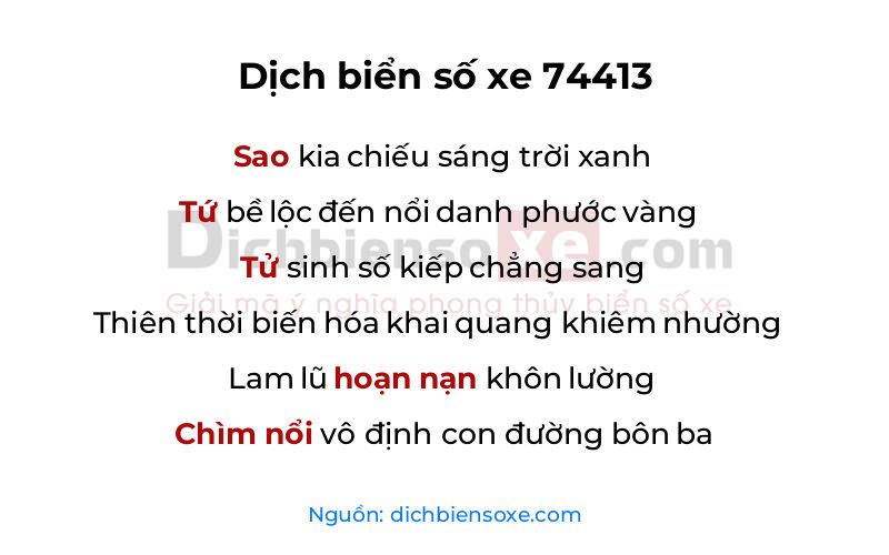 Dịch thơ biển số 74413