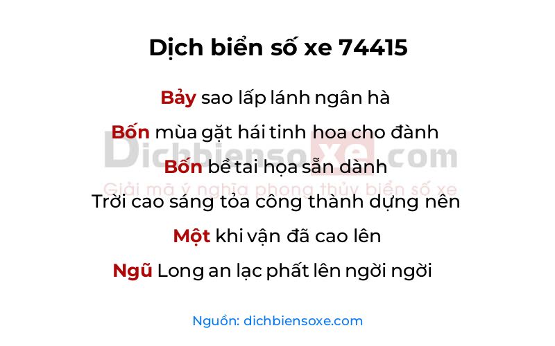 Dịch thơ biển số 74415