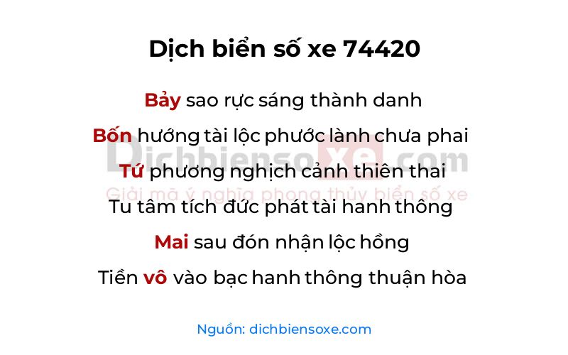 Dịch thơ biển số 74420