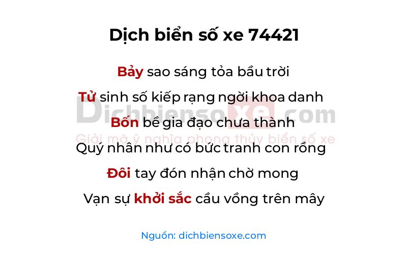 Dịch thơ biển số 74421
