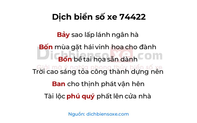 Dịch thơ biển số 74422