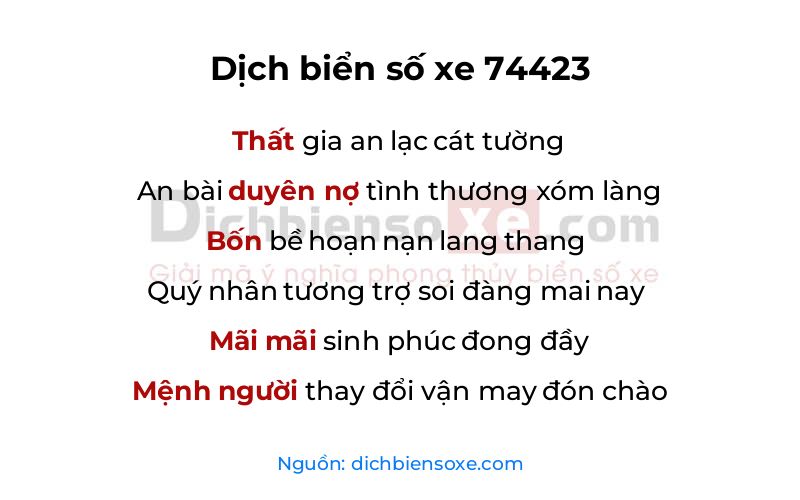 Dịch thơ biển số 74423