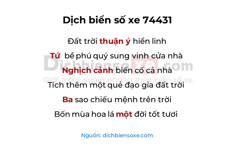 Dịch thơ biển số 74431