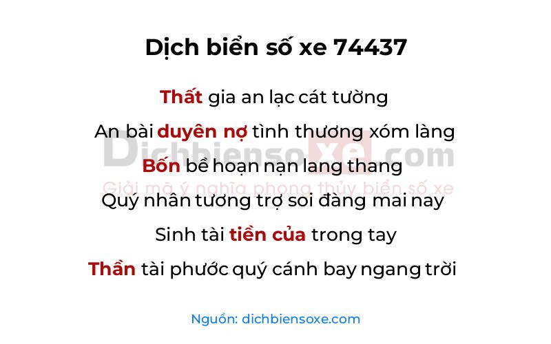 Dịch thơ biển số 74437