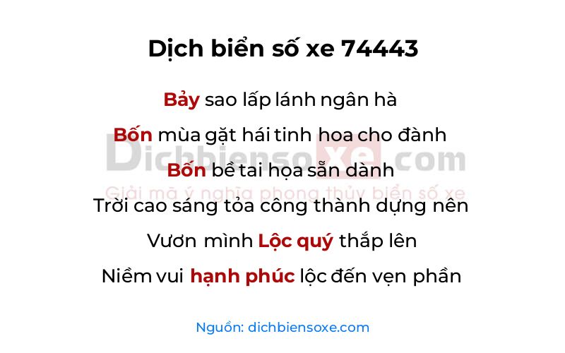 Dịch thơ biển số 74443