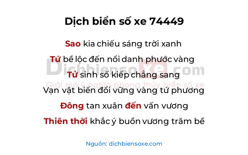 Dịch thơ biển số 74449