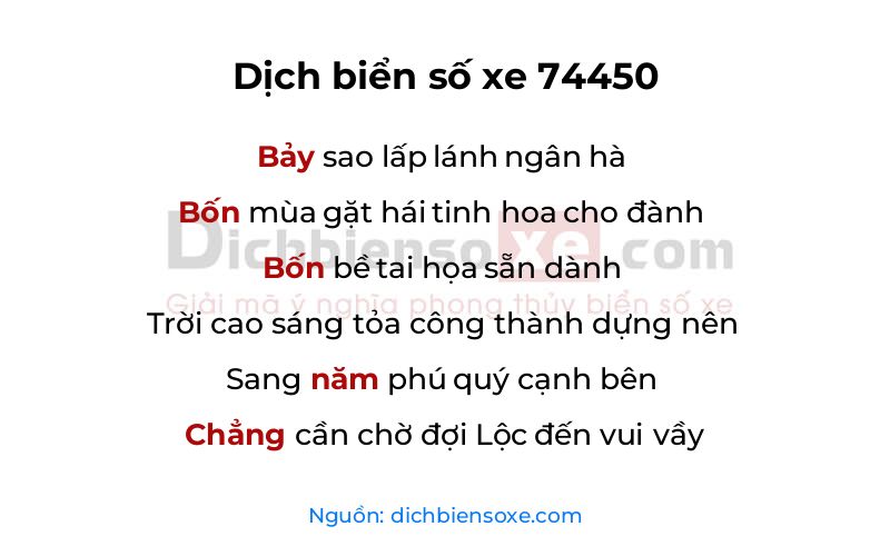 Dịch thơ biển số 74450