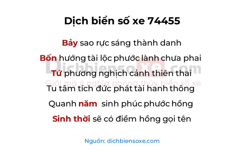 Dịch thơ biển số 74455