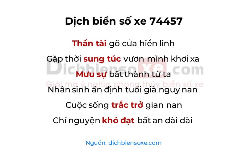 Dịch thơ biển số 74457