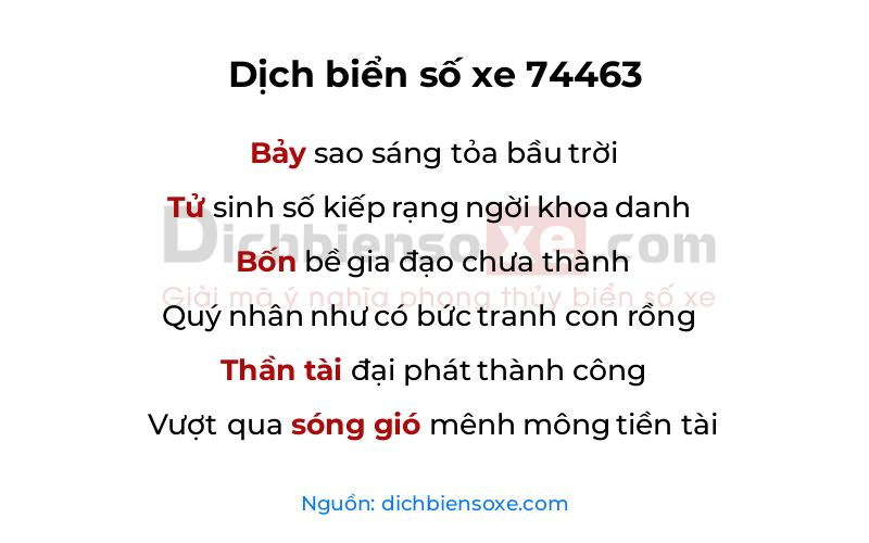 Dịch thơ biển số 74463