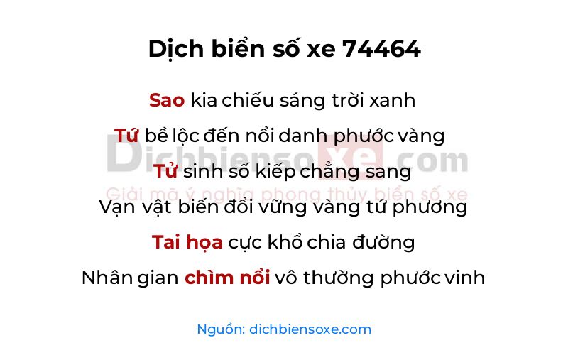 Dịch thơ biển số 74464
